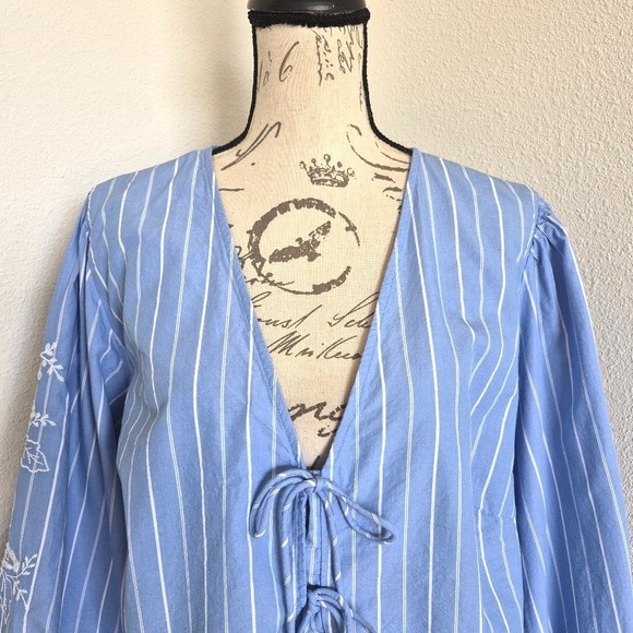 Future Collective Eyelet Floral Peasant Blouse XXL Blue Cotton Boho Cottagecore - Picture 5 of 17